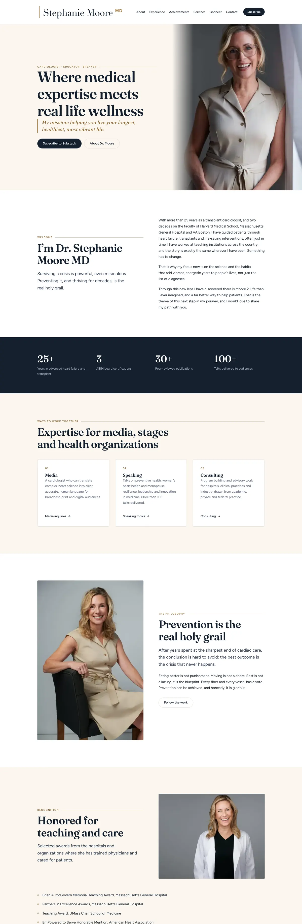 The Dr. Stephanie Moore MD website on a desk monitor