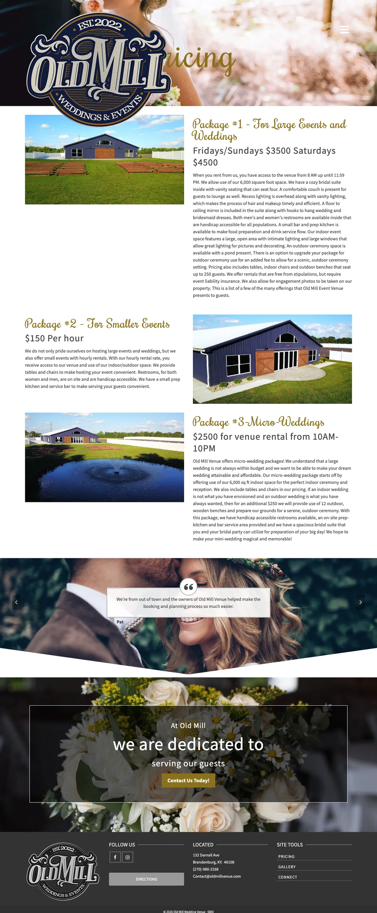 The Old Mill Venue: pricing website on a desk monitor