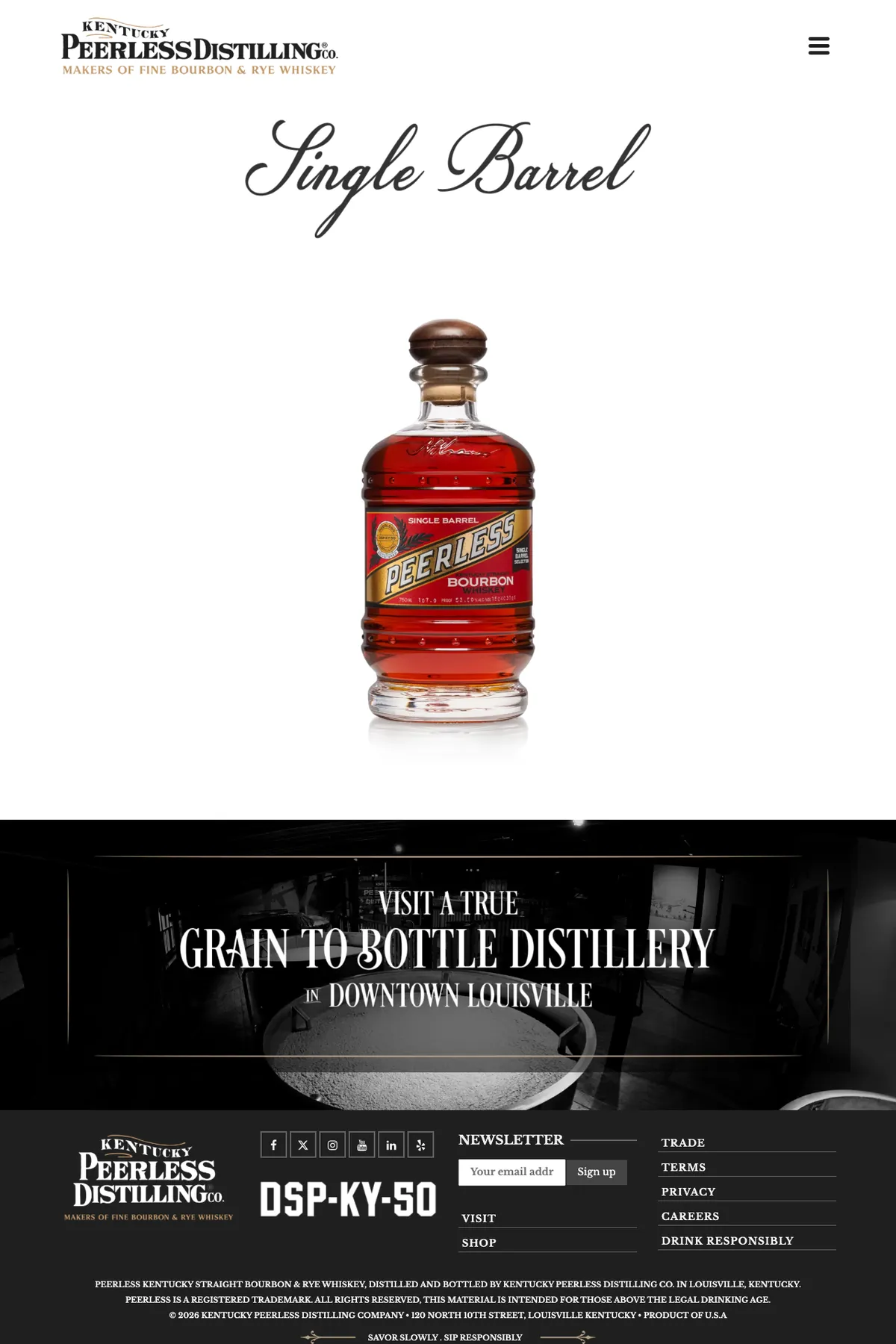 The Kentucky Peerless Distilling: single barrel bourbon website on a desk monitor
