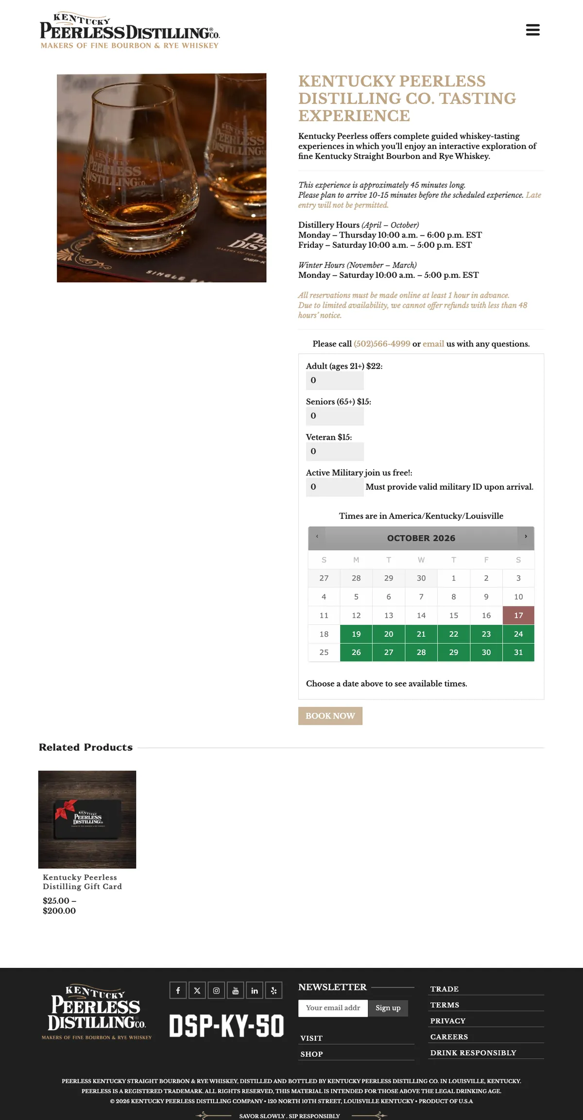 The Kentucky Peerless Distilling: tasting experience website on a desk monitor