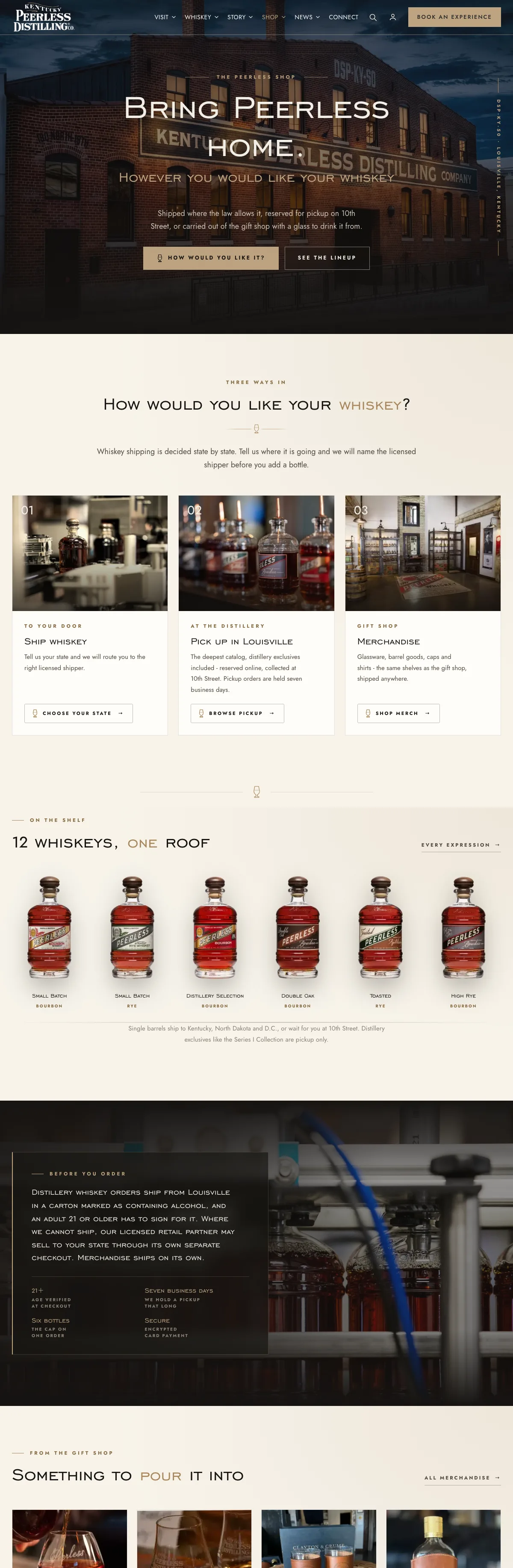 The Shop Peerless website on a desktop monitor