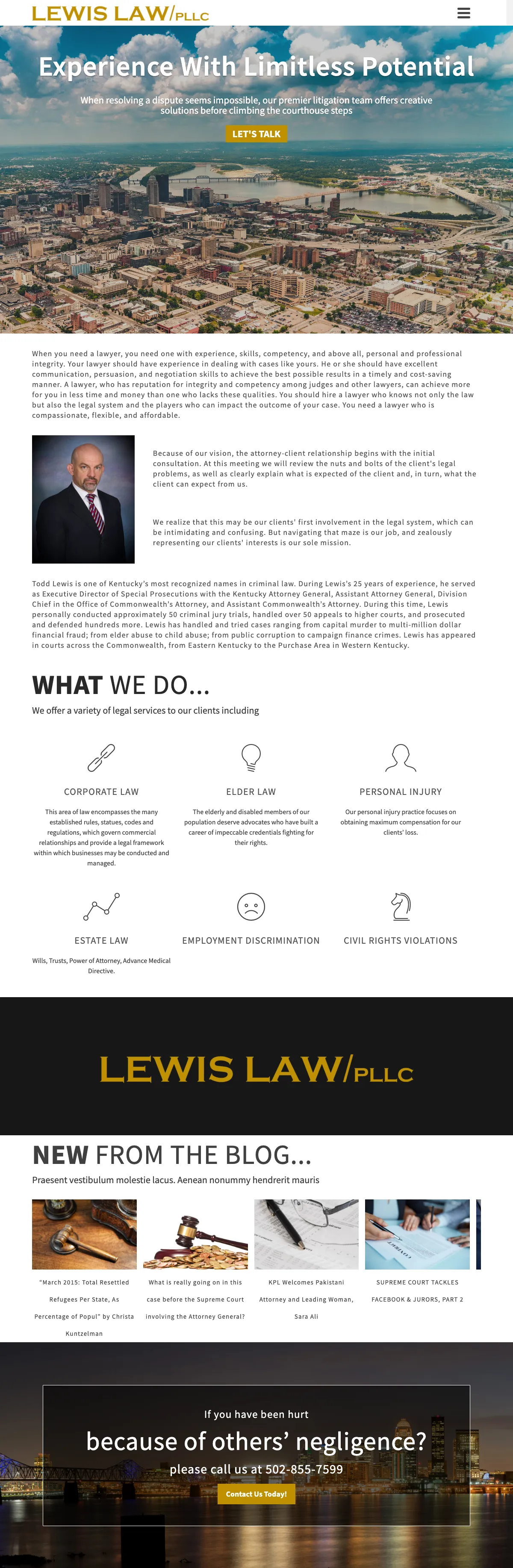 The Lewis Law website on a desk monitor